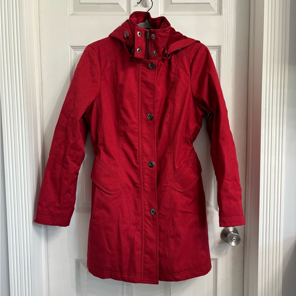 Kristen Blake Red Trench Coat Parka Hooded Size Medium